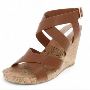 🆕 INC Landor Faux Leather Strappy Brown Wedge Sandals - 5.5 - NWOB